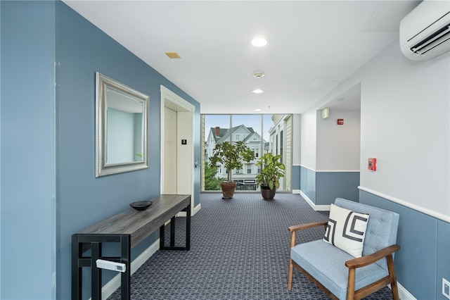 333 Atwells Ave Unit 302, Providence, RI 02903 - hall featuring a wall unit AC, carpet, expansive windows, and recessed lighting