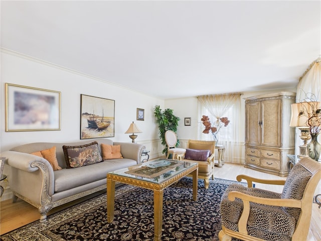 150 Central Ave, Johnston, RI 02919 - living room with wood finished floors, wainscoting, and crown molding