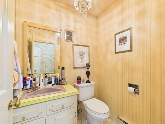 150 Central Ave, Johnston, RI 02919 - bathroom featuring vanity, tile patterned flooring, wallpapered walls, and a baseboard heating unit