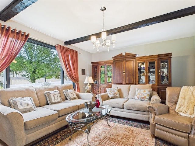 150 Central Ave, Johnston, RI 02919 - living room with a chandelier and beamed ceiling