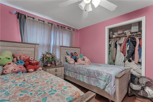 8 Gale Ct, North Providence, RI 02904 - bedroom featuring a closet, wood finished floors, and a ceiling fan