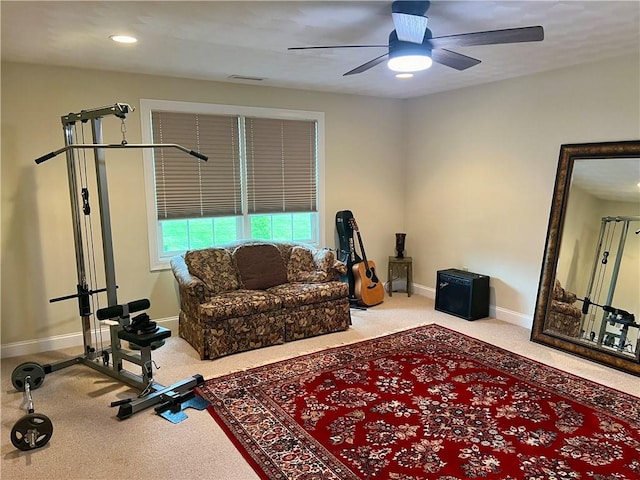 35 E Lantern Rd, Smithfield, RI 02917 - living room with carpet floors, a ceiling fan, and recessed lighting