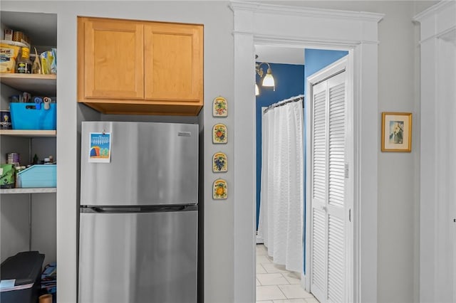303 Angell St Unit 3, Providence, RI 02906 - kitchen with freestanding refrigerator and light tile patterned floors