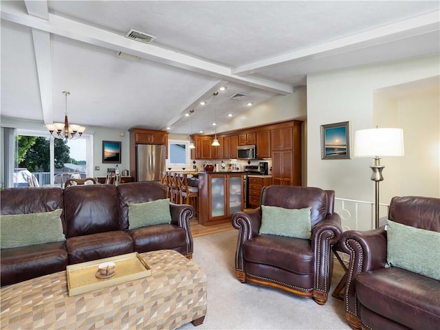 184 Vallette St, Cranston, RI 02920 - living room with a chandelier, recessed lighting, and light colored carpet