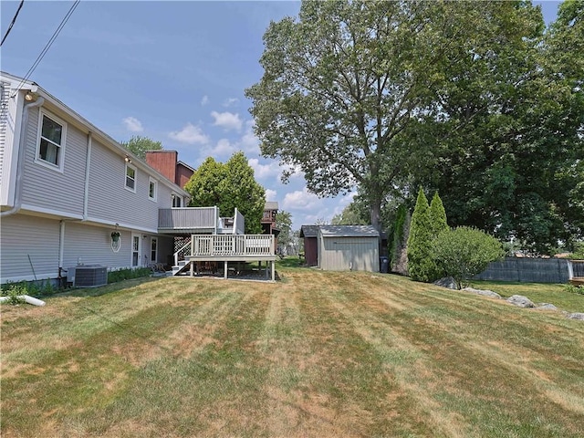 184 Vallette St, Cranston, RI 02920 - view of yard featuring a storage shed, a wooden deck, and stairway