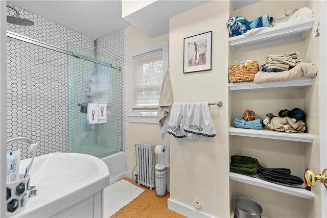 13 Dean Ave, Newport, RI 02840 - full bath featuring radiator and shower / bath combination with glass door