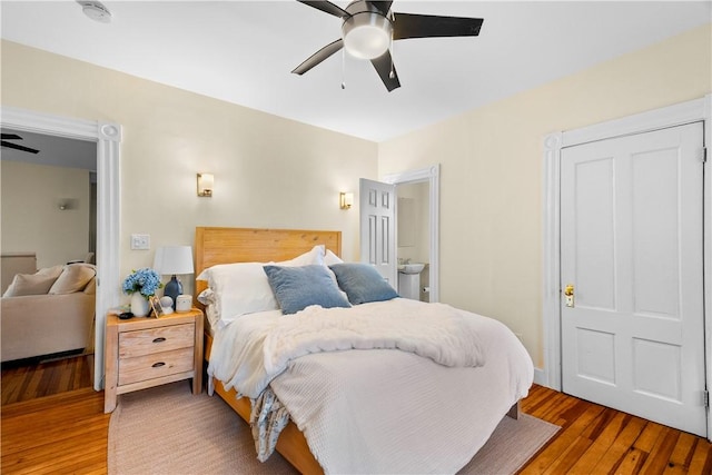 13 Dean Ave, Newport, RI 02840 - bedroom featuring wood finished floors, a ceiling fan, and connected bathroom
