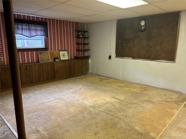 19 Leawood Dr, Cranston, RI 02920 - carpeted empty room with a drop ceiling and wallpapered walls