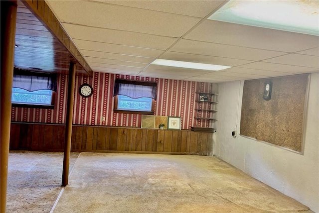 19 Leawood Dr, Cranston, RI 02920 - finished below grade area with carpet flooring, a paneled ceiling, and wood walls