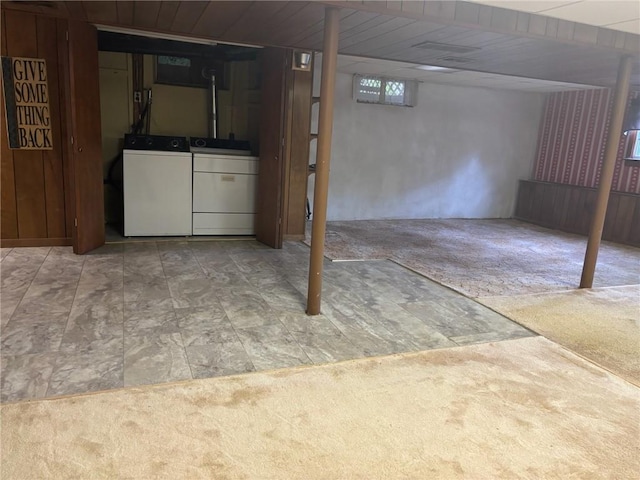 19 Leawood Dr, Cranston, RI 02920 - below grade area featuring separate washer and dryer and wooden ceiling