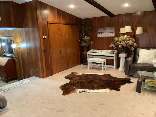 19 Leawood Dr, Cranston, RI 02920 - sitting room featuring carpet floors, wooden walls, and recessed lighting