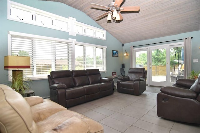 32 Harrington Dr, Johnston, RI 02919 - tiled living area with ceiling fan, wooden ceiling, and high vaulted ceiling
