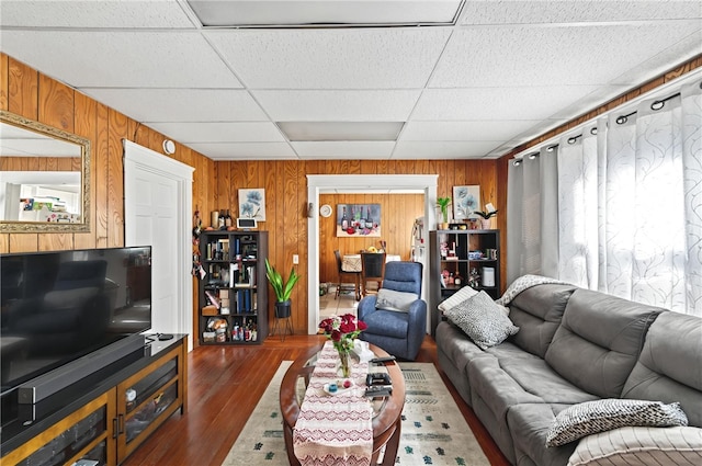 1264 Elmwood Ave, Providence, RI 02907 - living area featuring wooden walls, a paneled ceiling, and wood finished floors