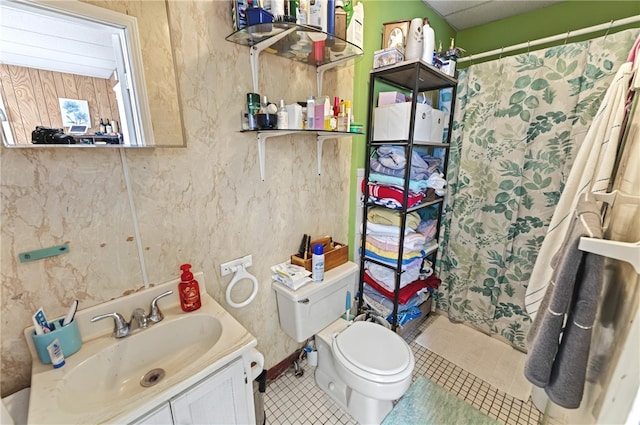 1264 Elmwood Ave, Providence, RI 02907 - full bath featuring vanity, tile patterned floors, and a shower with shower curtain
