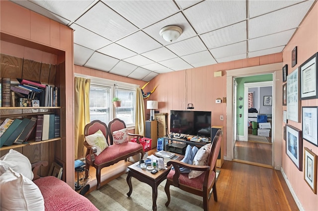 1264 Elmwood Ave, Providence, RI 02907 - living room with hardwood / wood-style floors and wood walls