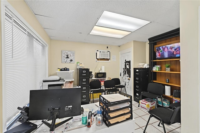 1264 Elmwood Ave, Providence, RI 02907 - office area featuring a paneled ceiling, tile patterned floors, and a wall mounted air conditioner