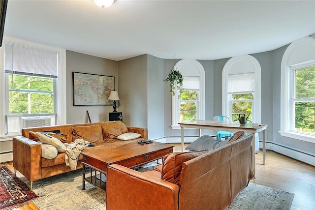 571 Spring St, Newport, RI 02840 - living area featuring light wood-type flooring and a baseboard radiator