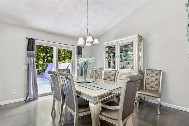 9 Ivy Hollow Ct, Cranston, RI 02921 - dining room with a chandelier, wood finished floors, and vaulted ceiling