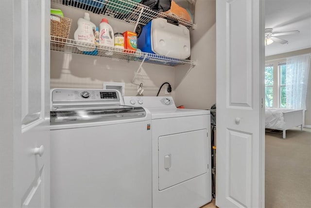 1000 Providence Pl Unit 201, Providence, RI 02903 - laundry room with washing machine and dryer, light carpet, and ceiling fan
