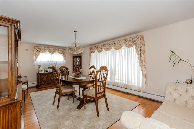 8 Sturbridge Ave, Smithfield, RI 02828 - dining space with wood finished floors, a chandelier, and baseboard heating