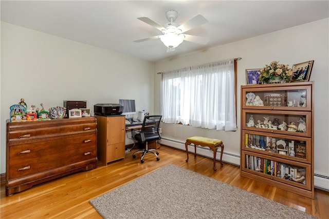 8 Sturbridge Ave, Smithfield, RI 02828 - home office featuring a baseboard heating unit, light wood-type flooring, and ceiling fan