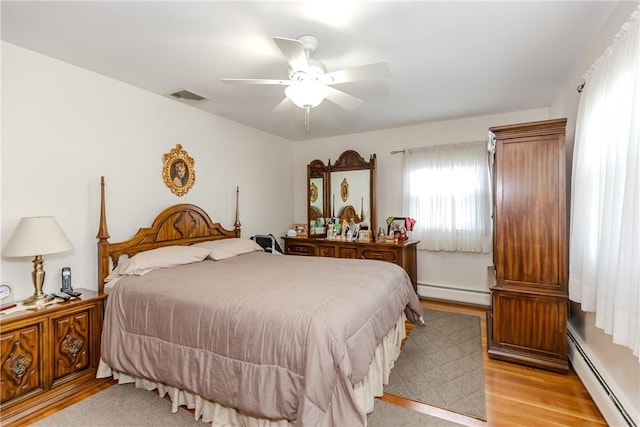 8 Sturbridge Ave, Smithfield, RI 02828 - bedroom featuring a baseboard radiator, light wood-type flooring, a baseboard heating unit, and a ceiling fan