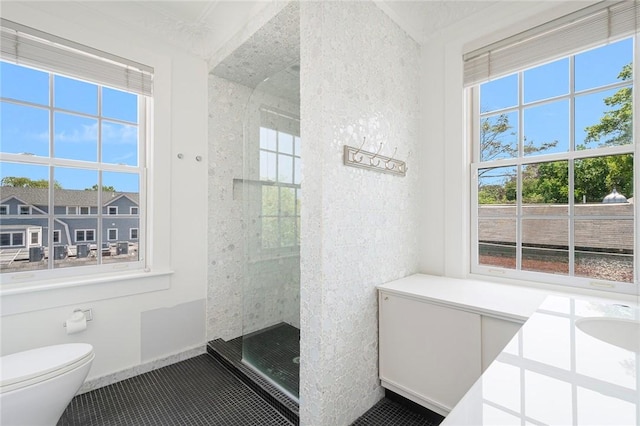 157 Waterman St Unit 2-5, Providence, RI 02906 - bathroom featuring a walk in shower, plenty of natural light, and tile patterned floors