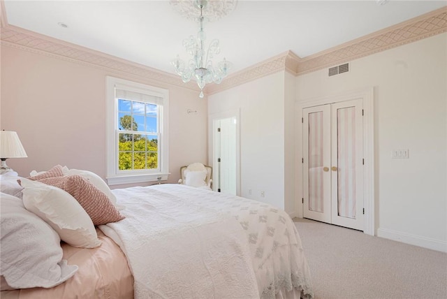 157 Waterman St Unit 2-5, Providence, RI 02906 - bedroom featuring a chandelier, ornamental molding, and carpet flooring