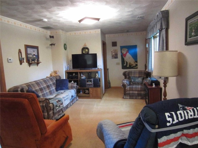 living room featuring light colored carpet