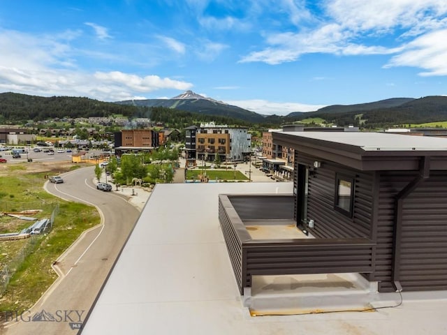 exterior space featuring a mountain view