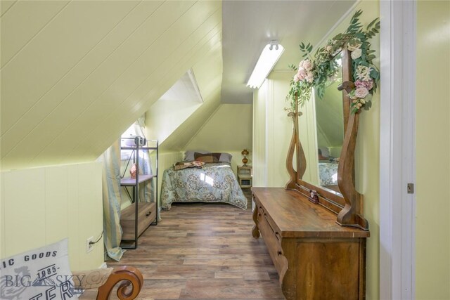 413 E 4th St, Anaconda, MT 59711 - bedroom with dark wood-type flooring and vaulted ceiling