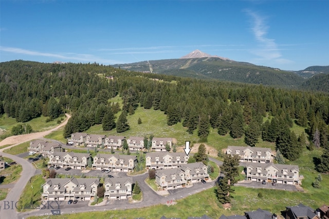 birds eye view of property with a mountain view