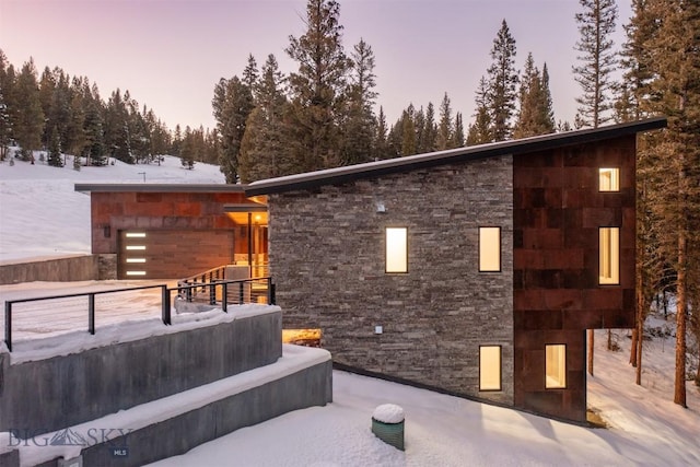 view of snow covered patio