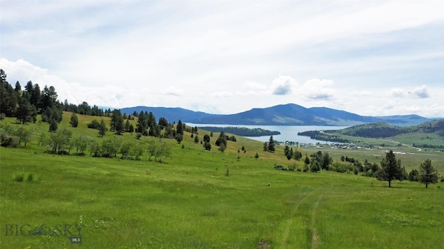 mountain view with a rural view and a water view