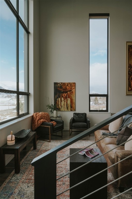 living room featuring dark wood-type flooring