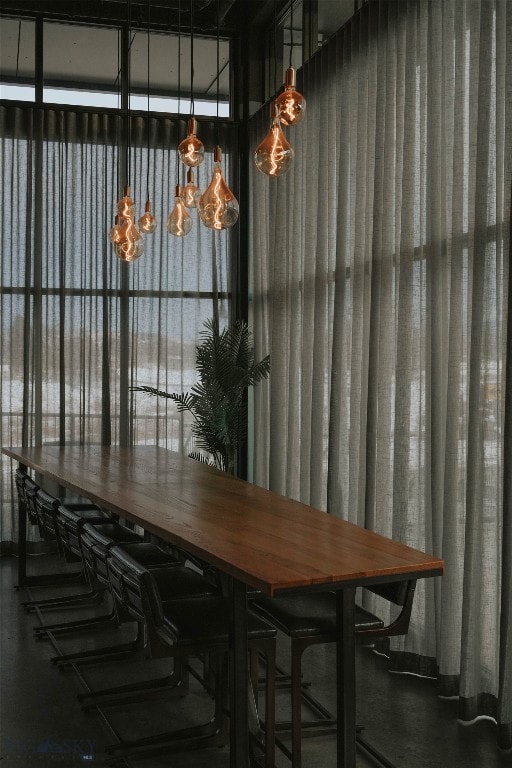 dining room with a chandelier