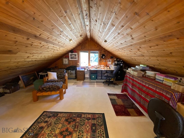 bedroom with wooden ceiling and lofted ceiling