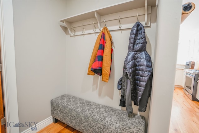 mudroom featuring light wood-type flooring