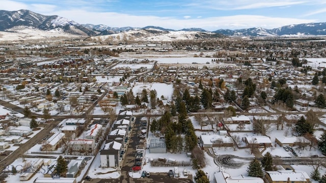 907 N 17th Ave, Bozeman, MT 59715 - snowy aerial view with a mountain view and a residential view