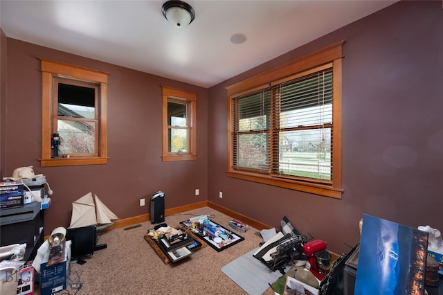 workout room with carpet flooring