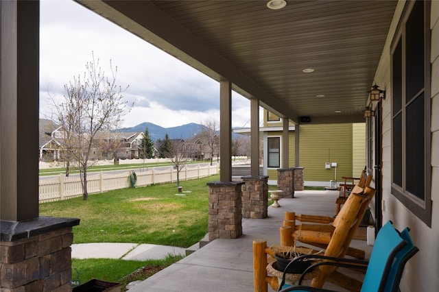 view of patio with a mountain view