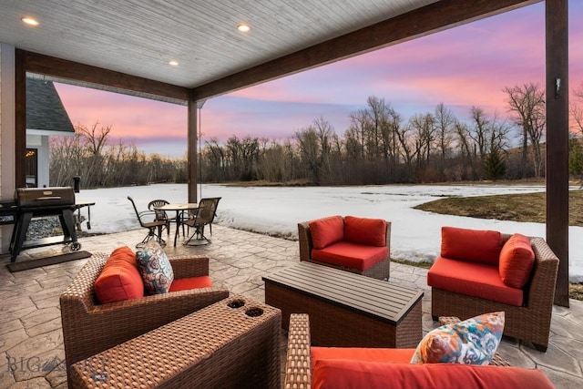 view of patio featuring outdoor dining area, outdoor lounge area, and area for grilling