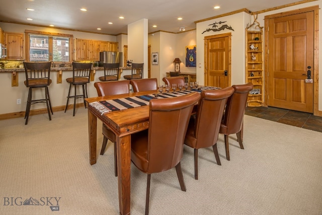 view of carpeted dining room