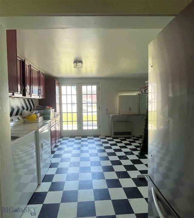 512 W Park, Anaconda, MT 59711 - clothes washing area with washing machine and dryer, french doors, and tile patterned floors