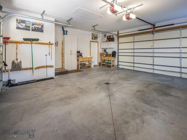 garage with a garage door opener