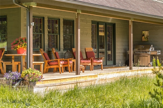 view of patio with a porch and area for grilling