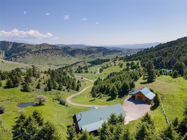 birds eye view of property with a mountain view