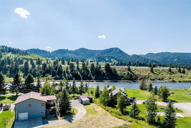 view of property's community featuring a water and mountain view