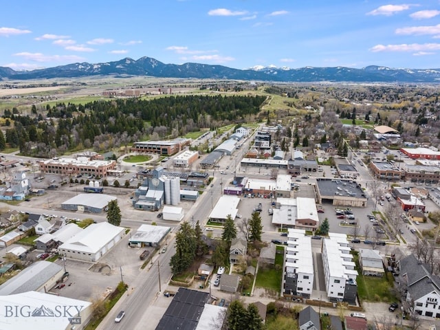 bird's eye view with a mountain view