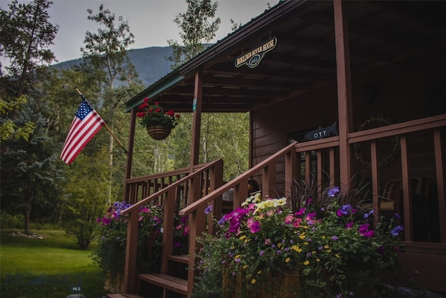 wooden terrace with a mountain view